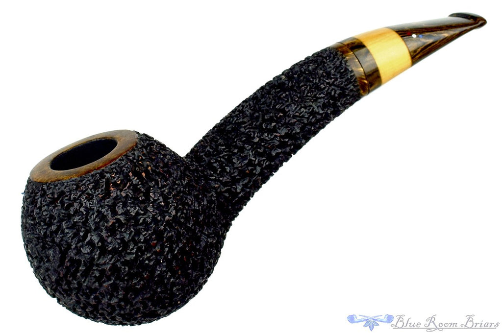 Blue Room Briars is proud to present this Dr. Bob Pipe Carved Large Hawkbill with Box Elder Insert and Brindle