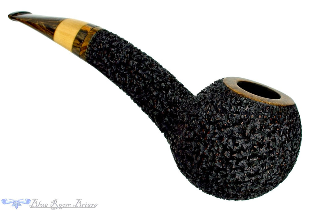 Blue Room Briars is proud to present this Dr. Bob Pipe Carved Large Hawkbill with Box Elder Insert and Brindle