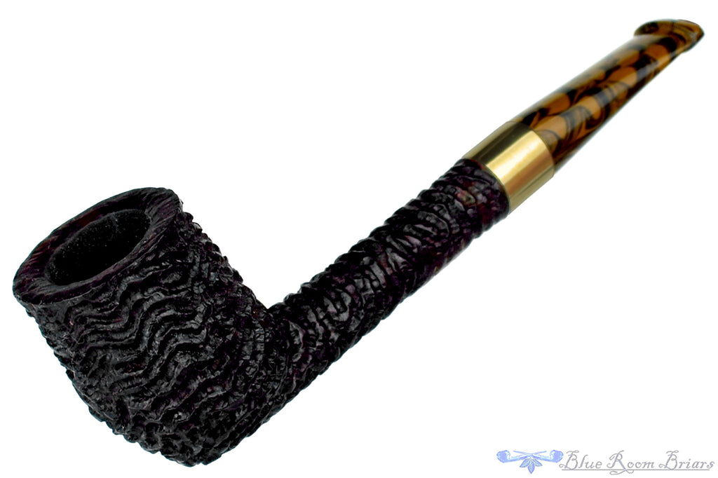Blue Room Briars is Proud to Present this Andrea Gigliucci Pipe Rought Carved Liverpool with Brass Band and Brown Brindle Stem