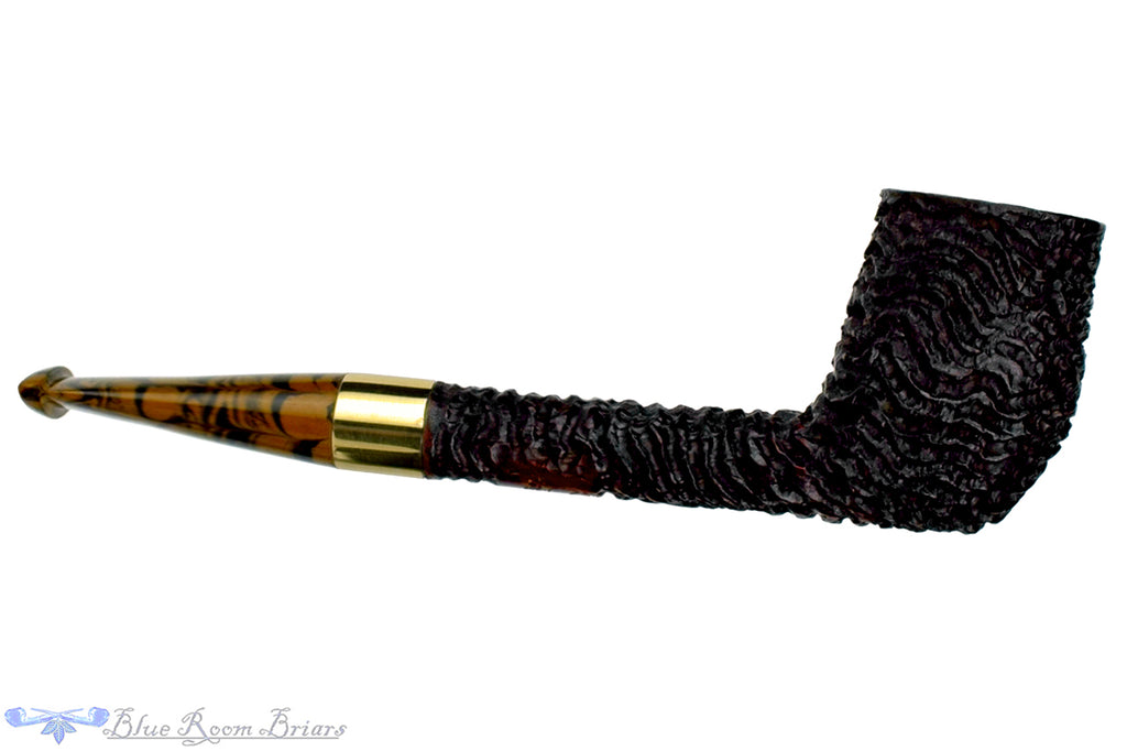 Blue Room Briars is Proud to Present this Andrea Gigliucci Pipe Rought Carved Liverpool with Brass Band and Brown Brindle Stem