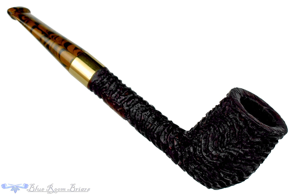 Blue Room Briars is Proud to Present this Andrea Gigliucci Pipe Rought Carved Liverpool with Brass Band and Brown Brindle Stem