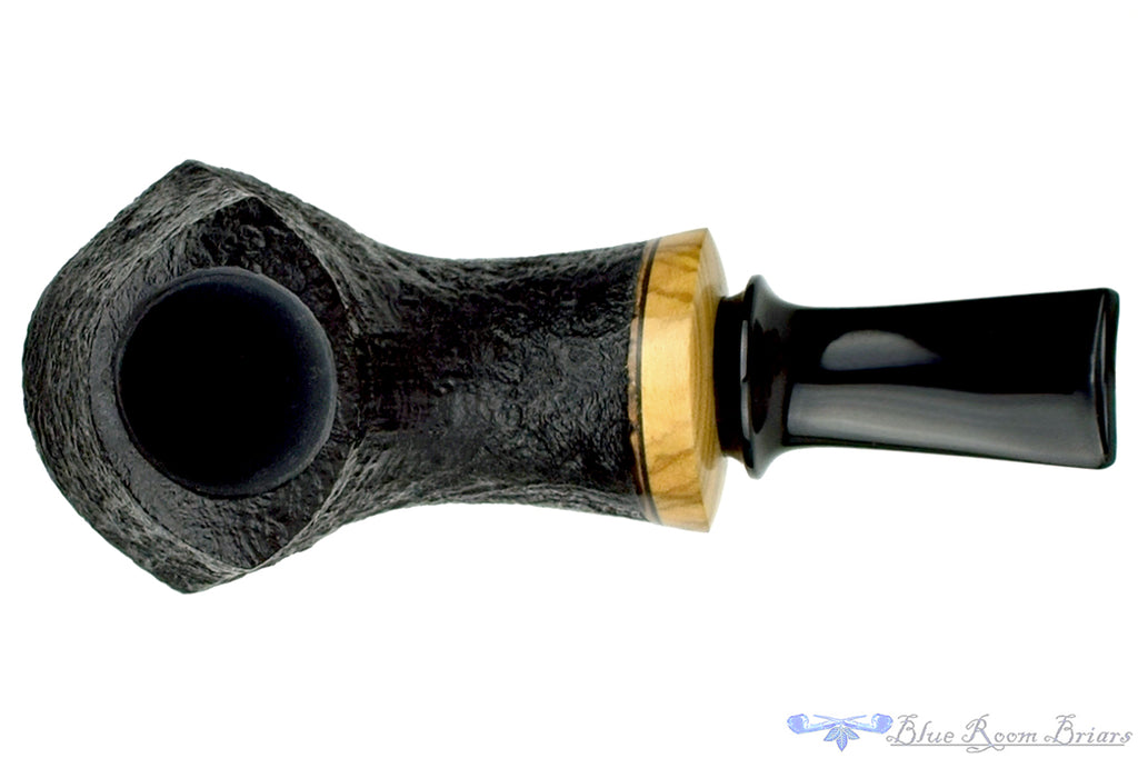 Blue Room Briars is Proud to Present this Dirk Heinemann Pipe 1/4 Bent Sandblast Volcano with Olivewood Insert