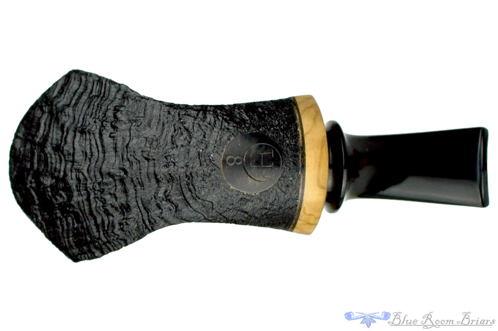 Blue Room Briars is Proud to Present this Dirk Heinemann Pipe 1/4 Bent Sandblast Volcano with Olivewood Insert