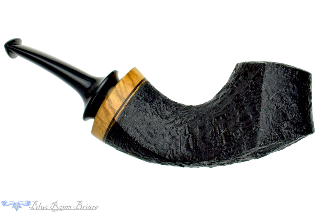 Blue Room Briars is Proud to Present this Dirk Heinemann Pipe 1/4 Bent Sandblast Volcano with Olivewood Insert