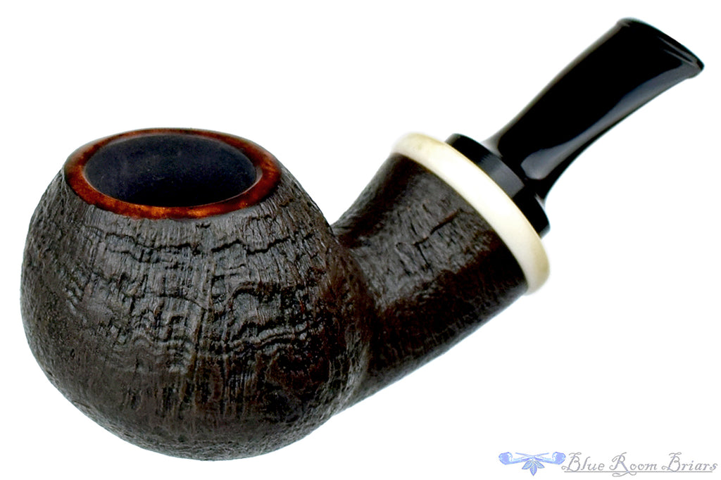 Blue Room Briars is Proud to Present this Dirk Heinemann Pipe 1/2 Bent Sandblast Tomato with Faux Ivory Accent