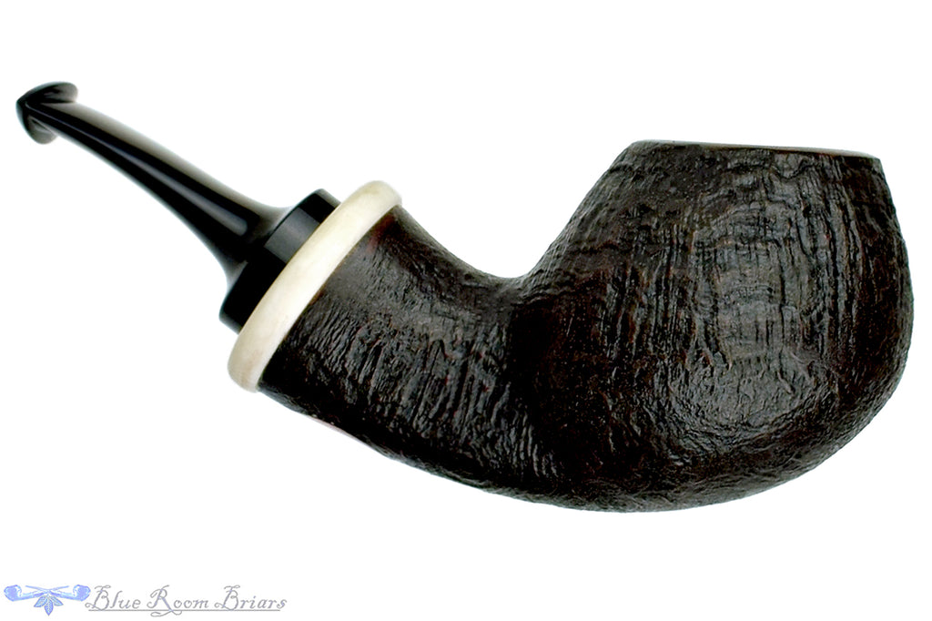 Blue Room Briars is Proud to Present this Dirk Heinemann Pipe 1/2 Bent Sandblast Tomato with Faux Ivory Accent