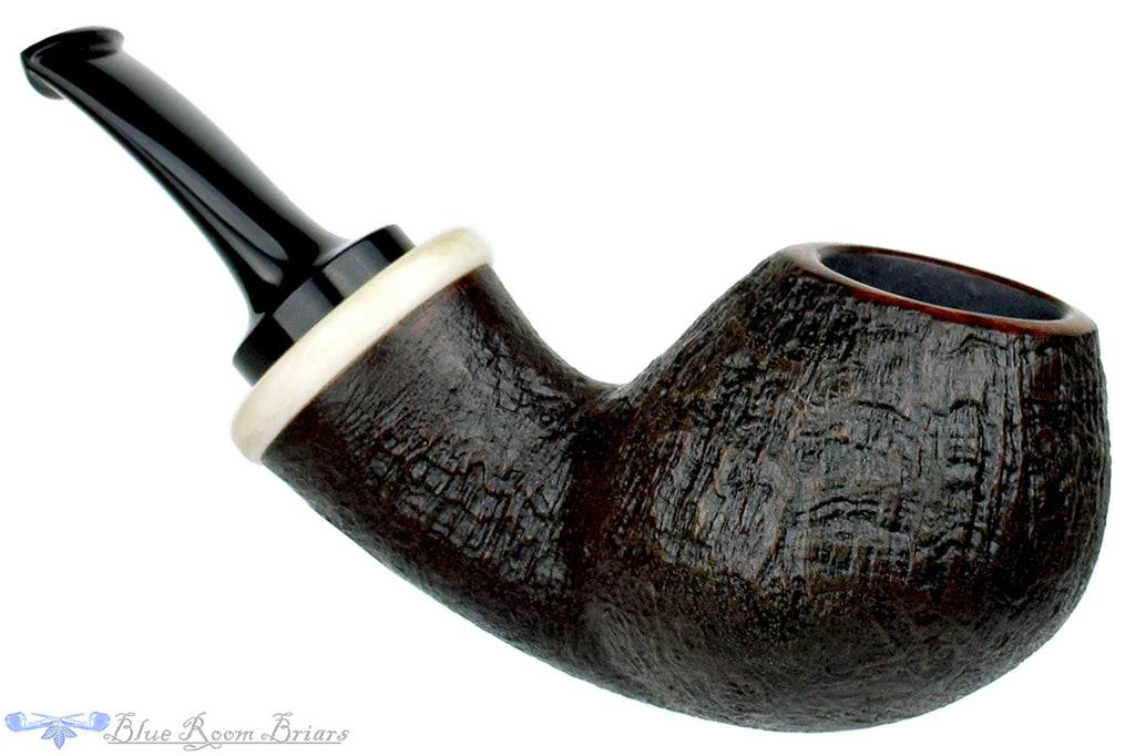 Blue Room Briars is Proud to Present this Dirk Heinemann Pipe 1/2 Bent Sandblast Tomato with Faux Ivory Accent