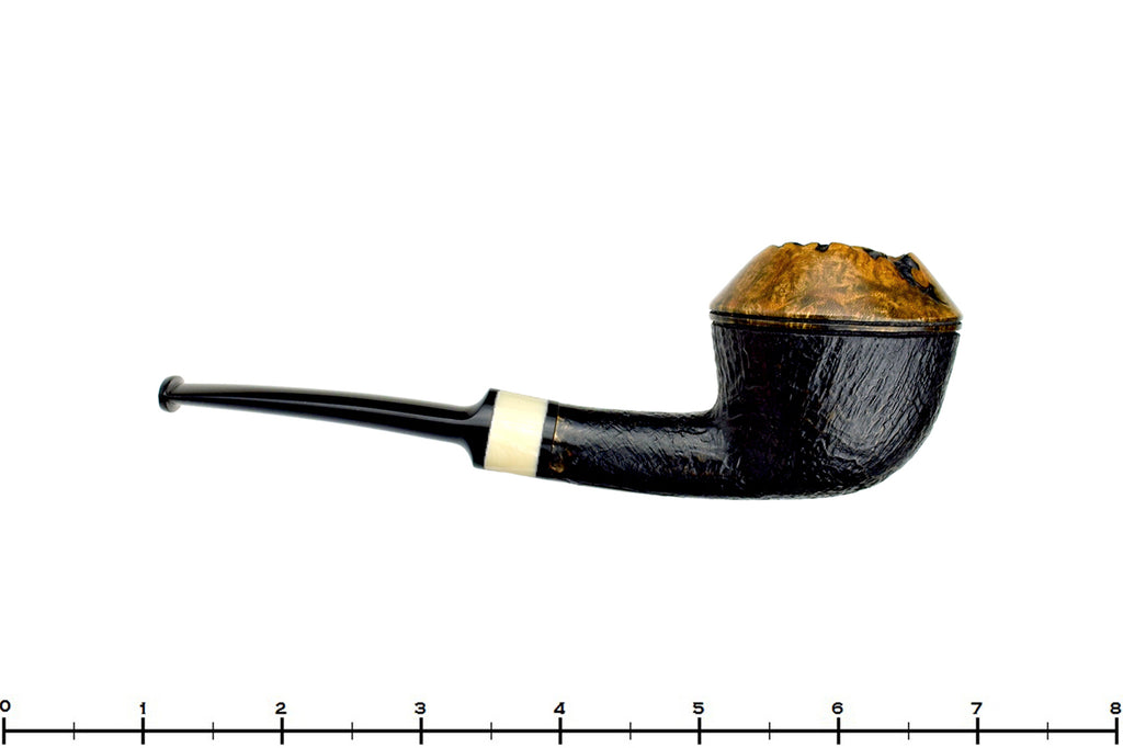 Blue Room Briars is Proud to Present this Charl Goussard Pipe 1/4 Bent Partial Sandblast Rhodesian with Faux Ivory and Plateau