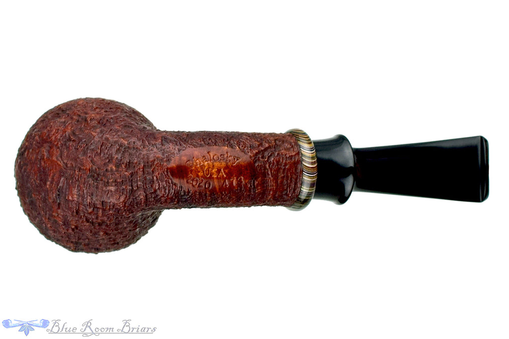 Blue Room Briars is proud to present this Bill Shalosky 473 1/4 Bent Sandblast Rhodesian with Fordite