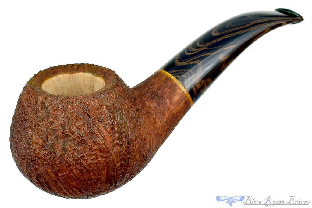 Blue Room Briars is proud to present this Ron Powell Pipe Sandblast Author with Bronze Brindle Stem