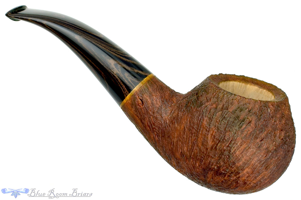 Blue Room Briars is proud to present this Ron Powell Pipe Sandblast Author with Bronze Brindle Stem