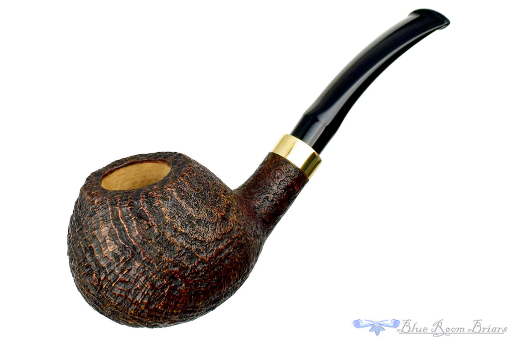 Blue Room Briars is proud to present this Doug Finlay Pipe 1/4 Bent Sandblast Tomato with Brass and Military Mount