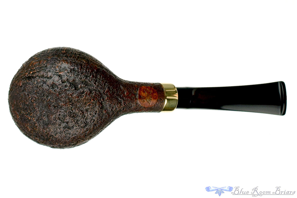 Blue Room Briars is proud to present this Doug Finlay Pipe 1/4 Bent Sandblast Tomato with Brass and Military Mount