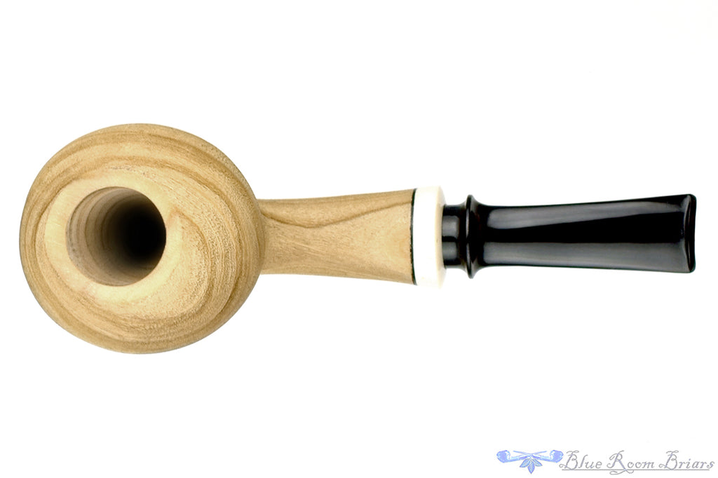 Blue Room Briars is proud to present this Dirk Heinemann Pipe Sandblast Olive Wood Tomato with Ivorite