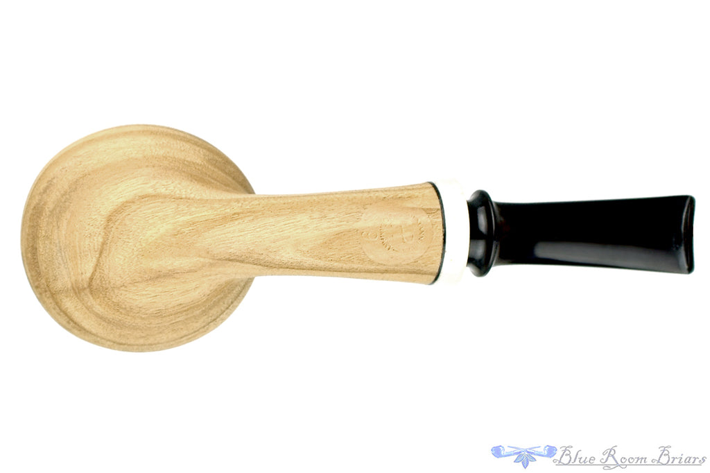 Blue Room Briars is proud to present this Dirk Heinemann Pipe Sandblast Olive Wood Tomato with Ivorite