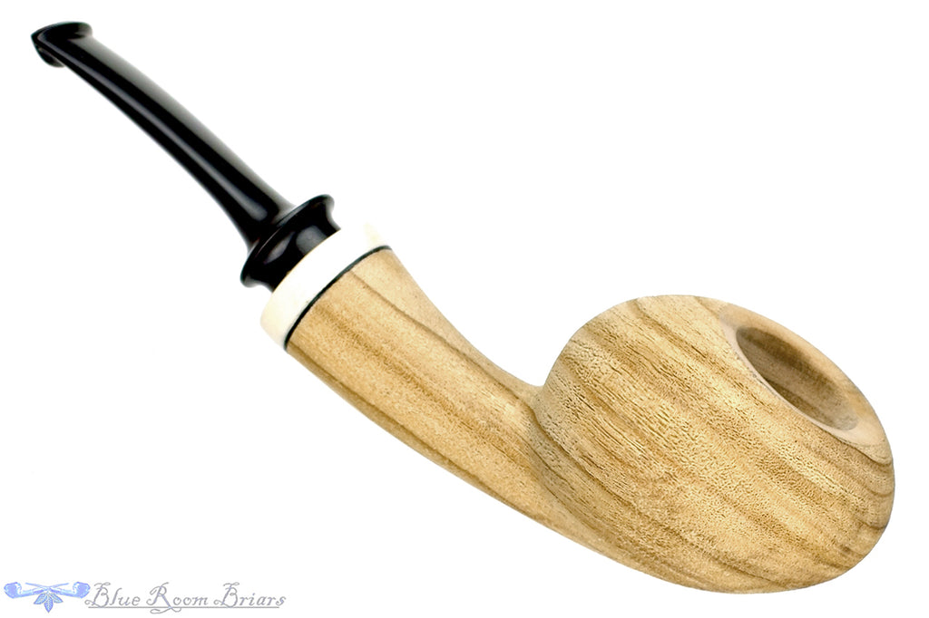Blue Room Briars is proud to present this Dirk Heinemann Pipe Sandblast Olive Wood Tomato with Ivorite