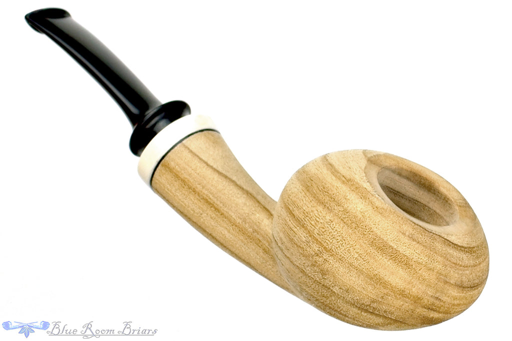 Blue Room Briars is proud to present this Dirk Heinemann Pipe Sandblast Olive Wood Tomato with Ivorite