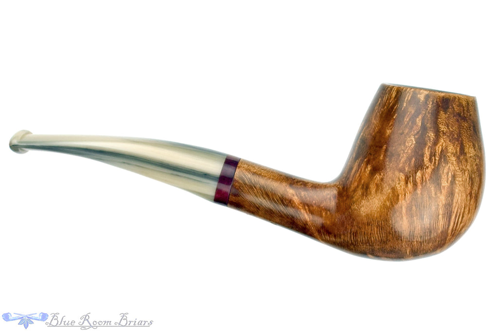 Blue Room Briars is proud to present this Ron Smith Pipe "Claude" Bent Egg (9mm Filter) with Acrylic and Faux Horn