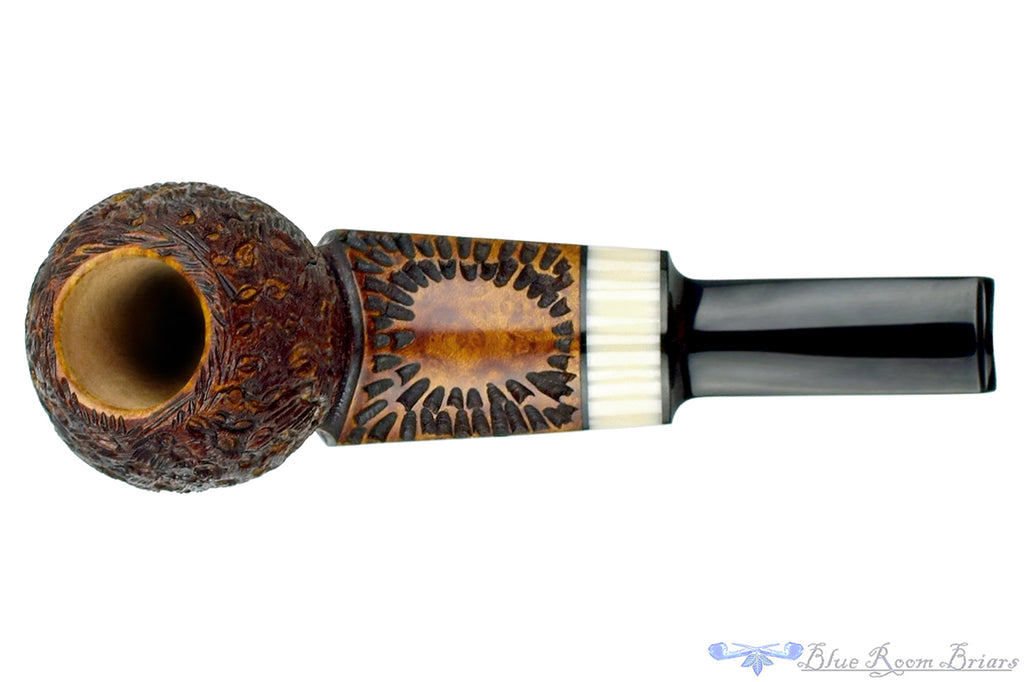 Blue Room Briars is proud to present this C. Kent Joyce Carved Wideshank Cutty with Ivorite