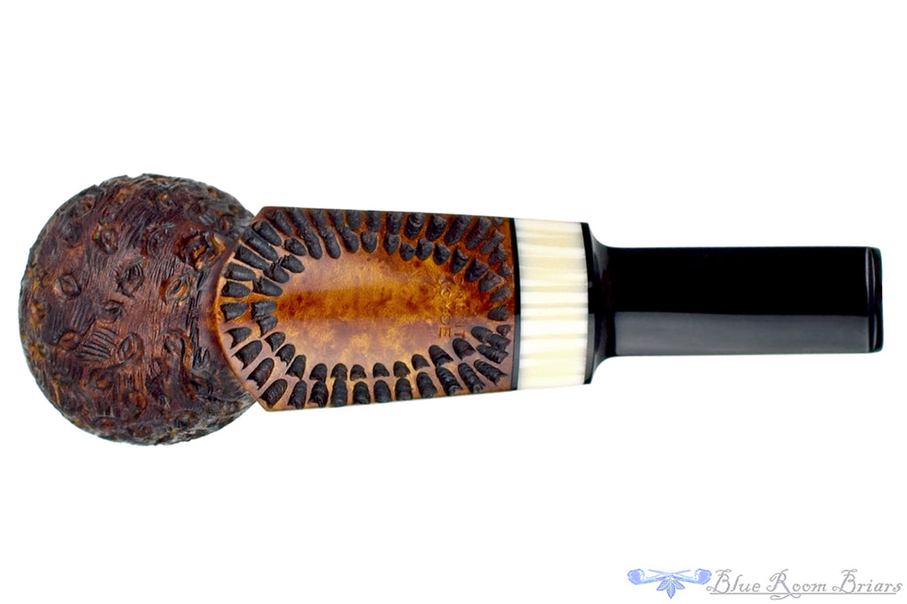 Blue Room Briars is proud to present this C. Kent Joyce Carved Wideshank Cutty with Ivorite