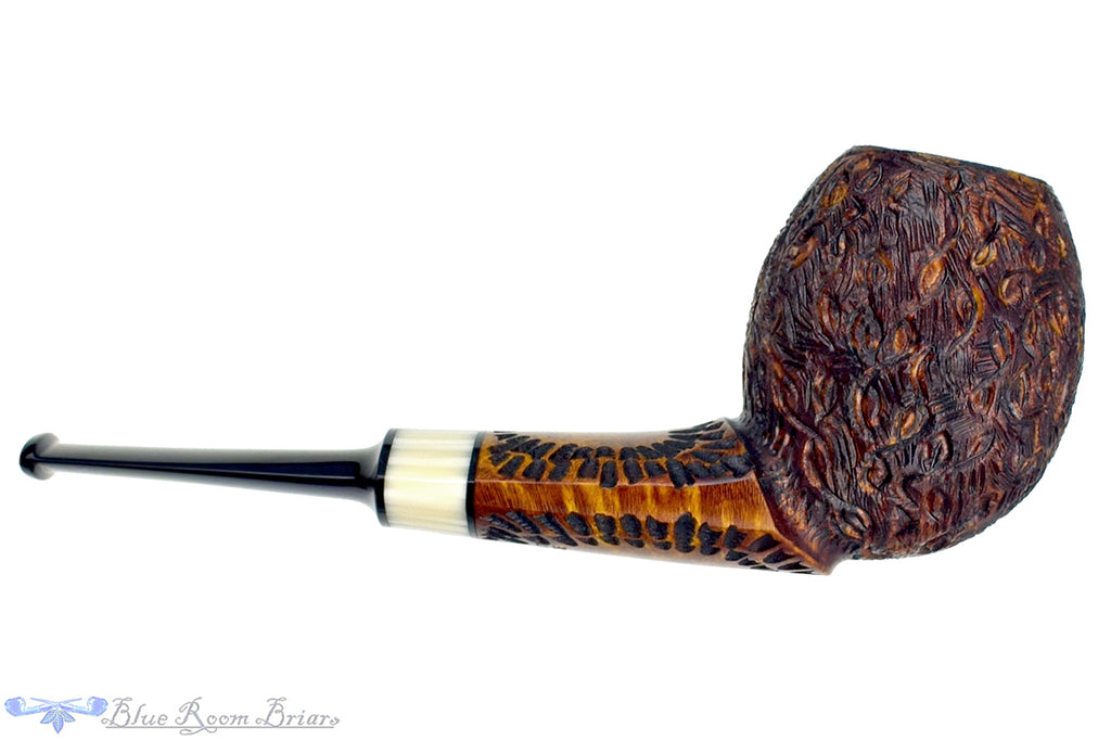 Blue Room Briars is proud to present this C. Kent Joyce Carved Wideshank Cutty with Ivorite