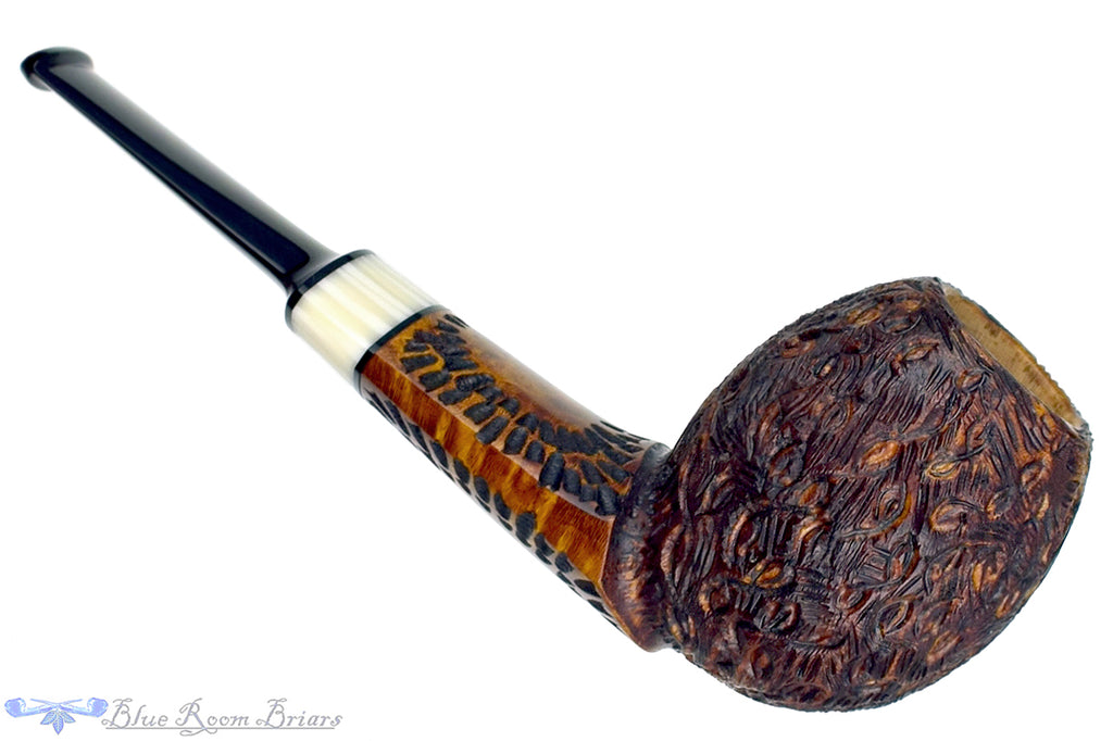Blue Room Briars is proud to present this C. Kent Joyce Carved Wideshank Cutty with Ivorite