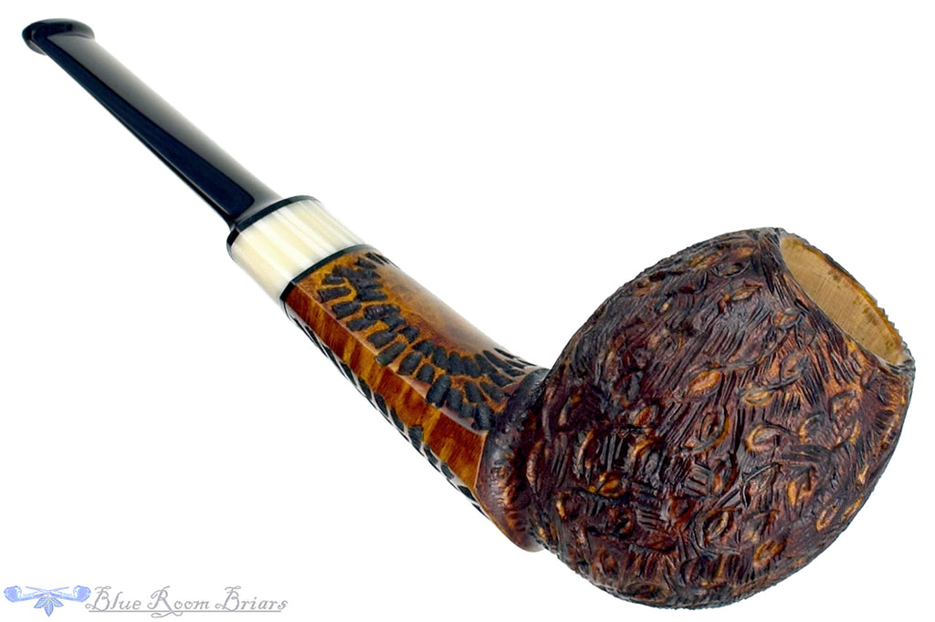 Blue Room Briars is proud to present this C. Kent Joyce Carved Wideshank Cutty with Ivorite