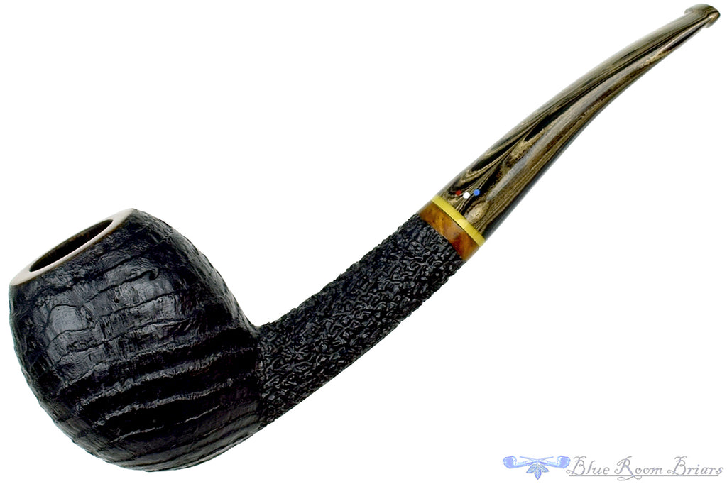 Dr. Bob Pipe (PPP) Large Bent Carved and Partial Blast Apple with Acrylic and Brindle