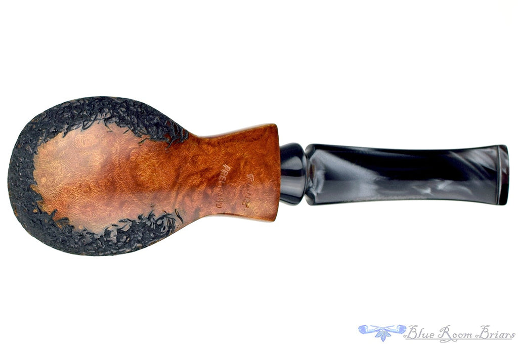 Blue Room Briars is proud to present this Ron Smith Pipe "Dylan" Bent Partial Rusticated Volcano
