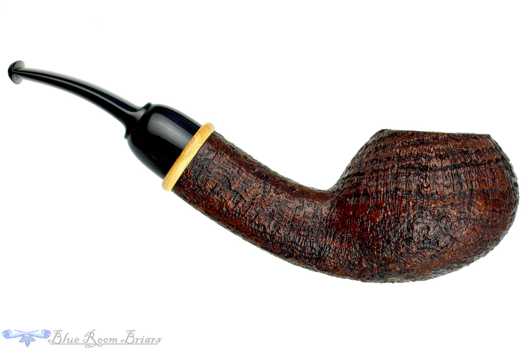 Blue Room Briars is proud to present this Bill Shalosky Pipe Extra Large Bent Sandblast Tomato with Boxwood