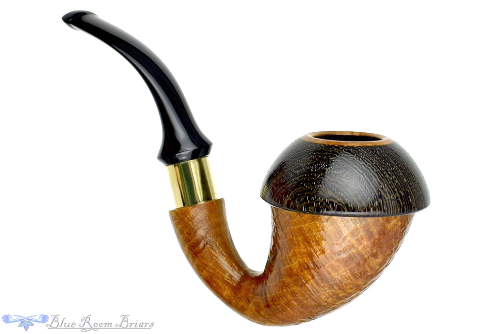 Blue Room Briars is proud to present this Johny Pipes Calabah 2021 Sandblast Calabash with Brass and Morta