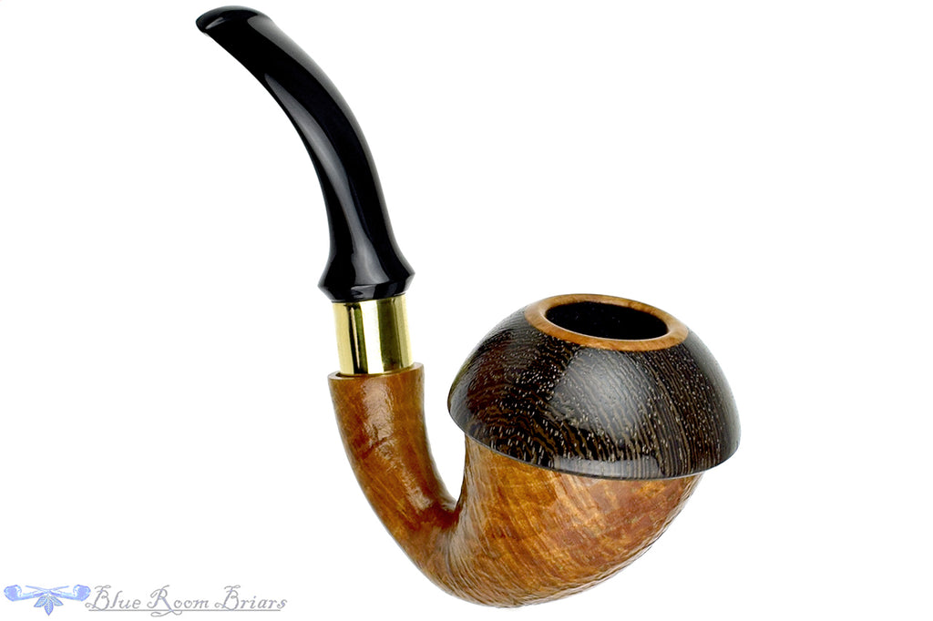 Blue Room Briars is proud to present this Johny Pipes Calabah 2021 Sandblast Calabash with Brass and Morta