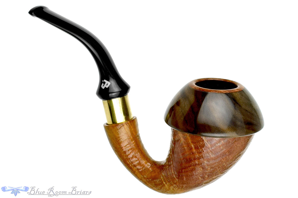 Blue Room Briars is proud to present this Johny Pipes Calabah 2021 Sandblast Calabash with Brass