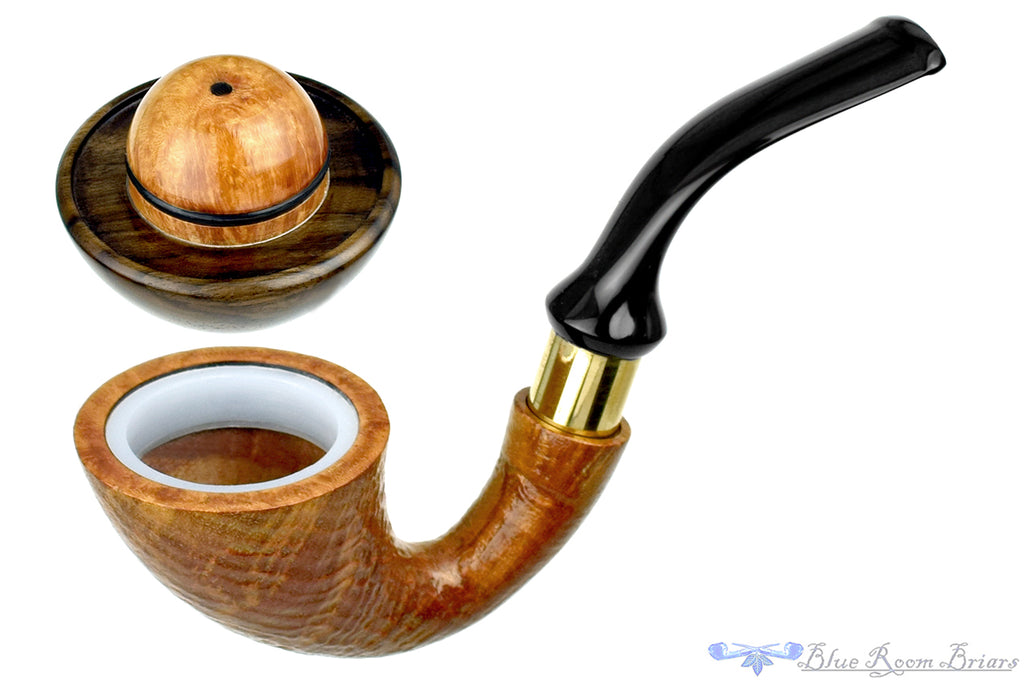 Blue Room Briars is proud to present this Johny Pipes Calabah 2021 Sandblast Calabash with Brass