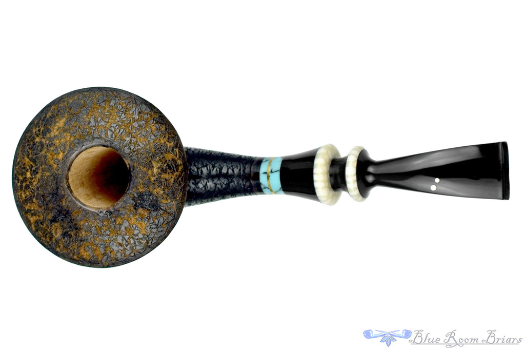 Blue Room Briars is proud to present this Joseph Skoda Pipe Bent Gecko Dublin Sitter with Brass, Turquoise, and Ivorite