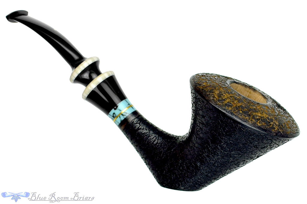 Blue Room Briars is proud to present this Joseph Skoda Pipe Bent Gecko Dublin Sitter with Brass, Turquoise, and Ivorite