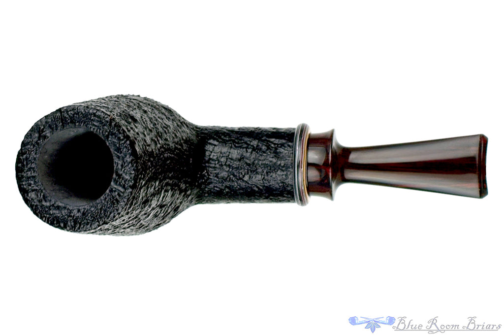 Blue Room Briars is proud to present this Bill Shalosky Pipe 532 Black Blast Brow Burner with Fordite and Brindle