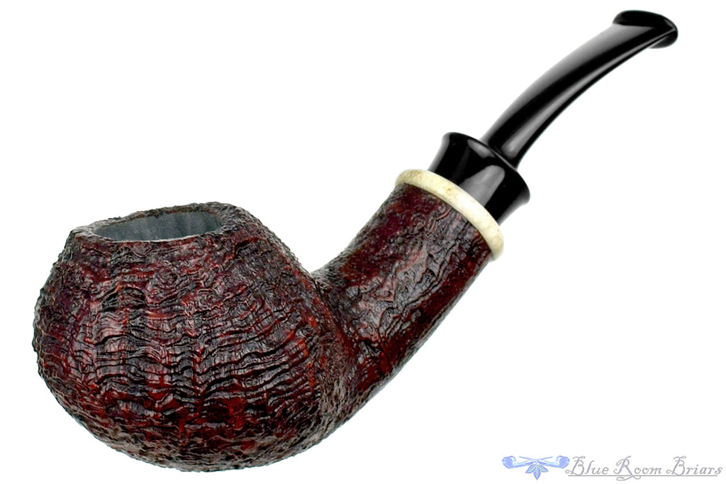 Blue Room Briars is proud to present this Bill Shalosky Pipe 534 Bent Contrast Blast Teapot with Dear Antler