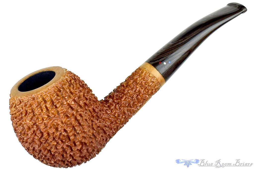 Blue Room Briars is proud to present this Dr. Bob Pipe (PP) Bent Rusticated Apple with Brindle