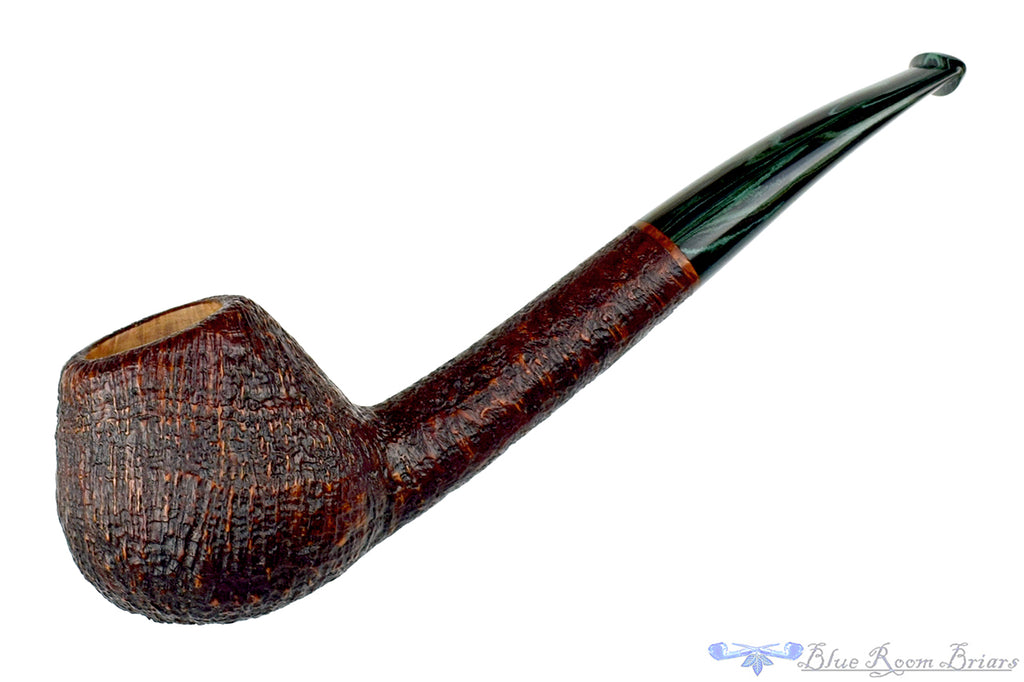 Bill Walther Pipe Bent Sandblast Oval Shank Cognac with Green Brindle