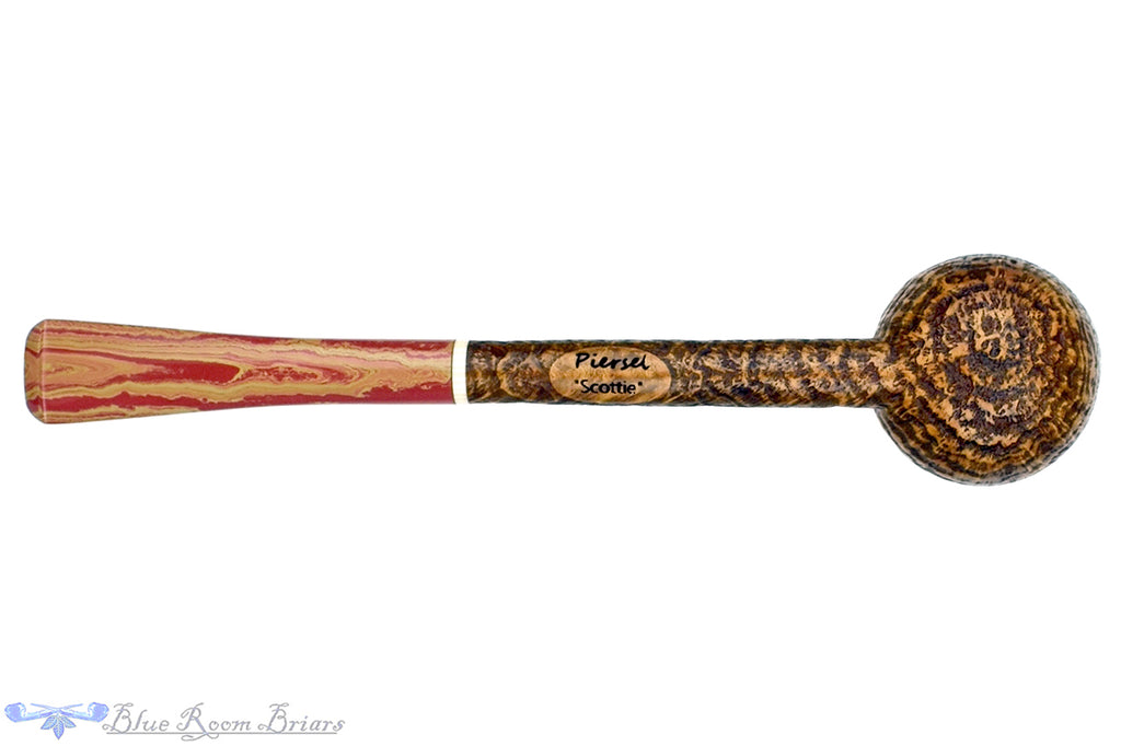 Blue Room Briars is proud to present this Scottie Piersel Pipe "Scottie" High-Contrast Blast Billiard with Ivorite and Brindle