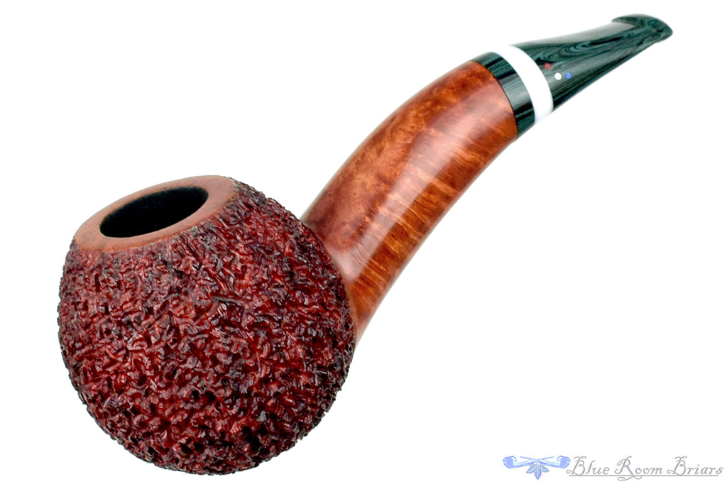 Blue Room Briars is proud to present this Dr. Bob Pipe (PPP) Partial Rusticated Hawkbill with Brindle and Acrylic