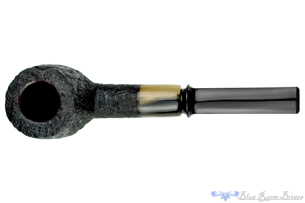 Blue Room Briars is proud to present this Trey Rice Pipe Black Blast Crown Saddle Billiard with Buffalo Horn