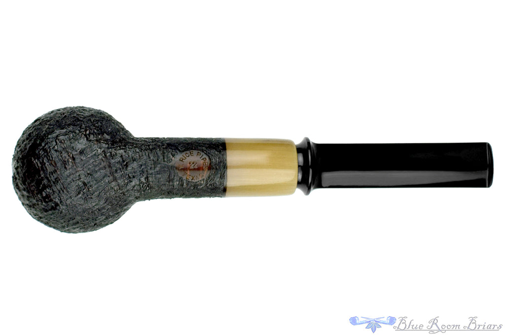 Blue Room Briars is proud to present this Trey Rice Pipe Black Blast Crown Saddle Billiard with Buffalo Horn
