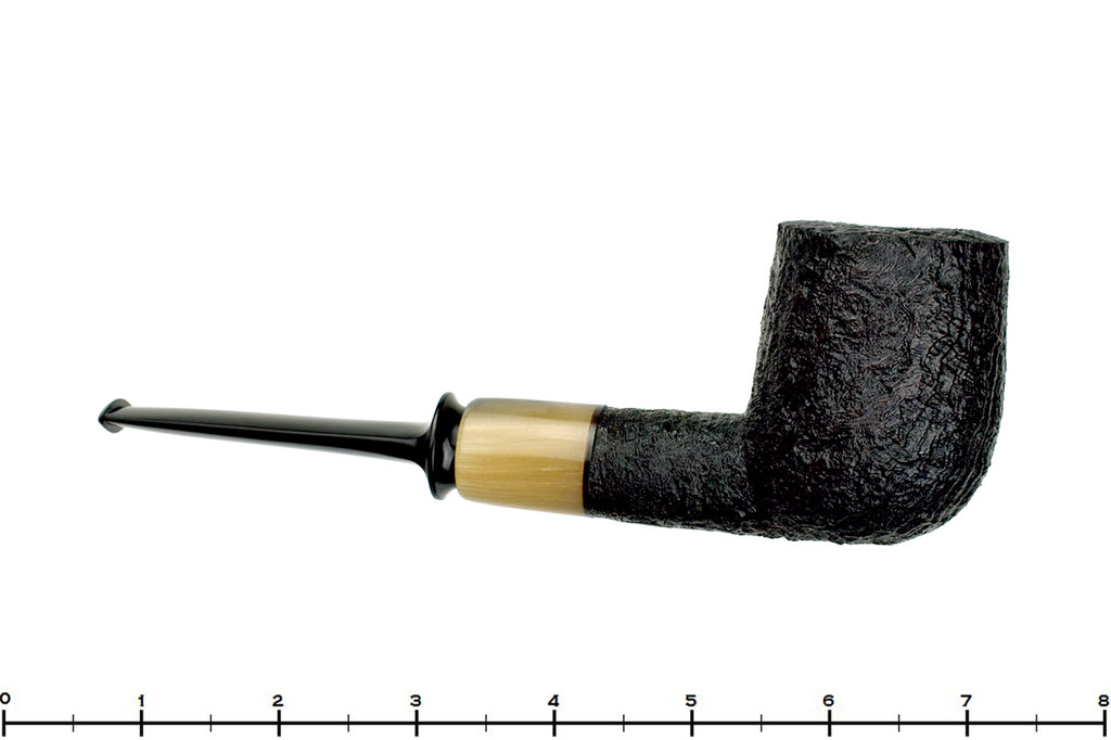 Blue Room Briars is proud to present this Trey Rice Pipe Black Blast Crown Saddle Billiard with Buffalo Horn