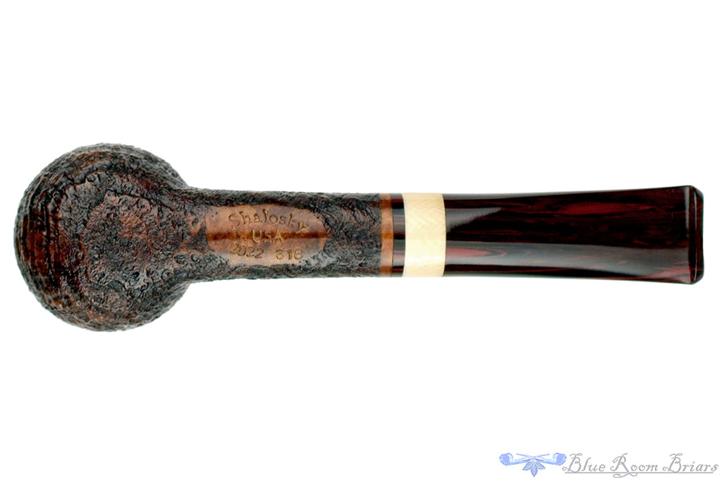 Blue Room Briars is proud to present this Bill Shalosky Pipe 618 Ring Blast Billiard with Ivorite and Brindle