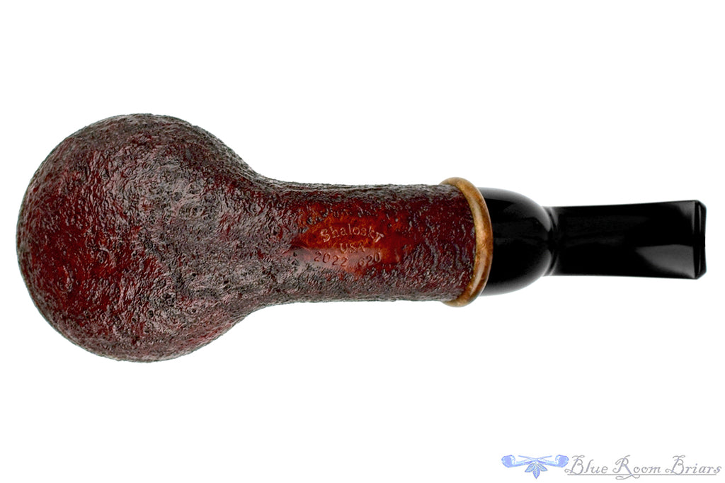Blue Room Briars is proud to present this Bill Shalosky Pipe 620 Bent Sandblast Danish Scoop with Redwood Burl