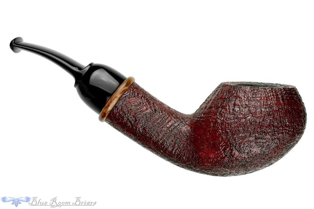 Blue Room Briars is proud to present this Bill Shalosky Pipe 620 Bent Sandblast Danish Scoop with Redwood Burl