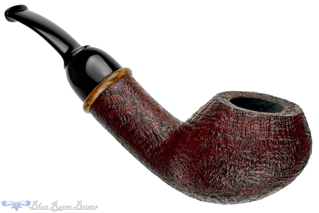 Blue Room Briars is proud to present this Bill Shalosky Pipe 620 Bent Sandblast Danish Scoop with Redwood Burl