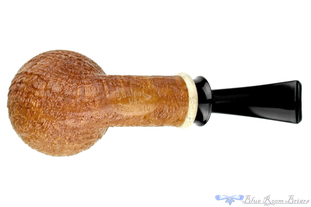 Blue Room Briars is proud to present this Bill Shalosky 619 Bent Tan Blast Rhodesian with Camel Bone